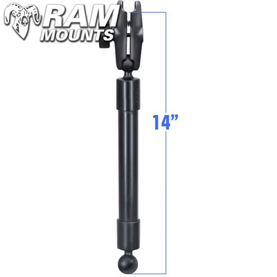 Ram Mounts 14" Long Extension Pole With 1" Diameter Ball Ends, And Double Socket Arm