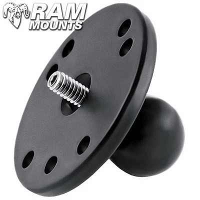 Ram Mounts 2.5" Round Base (AMPs Hole Pattern), 1" Ball & 1/4"-20 Threaded Male Post For Cameras